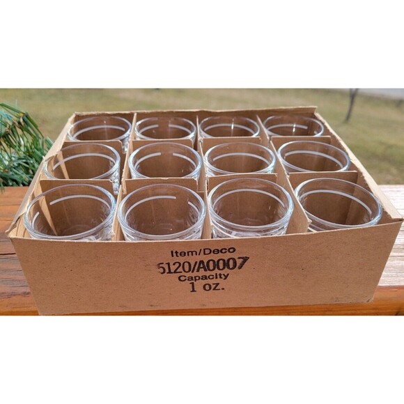 libbey 1 fl oz shot glasses 1 dozen all with white line around top barware NOS - Picture 5 of 5